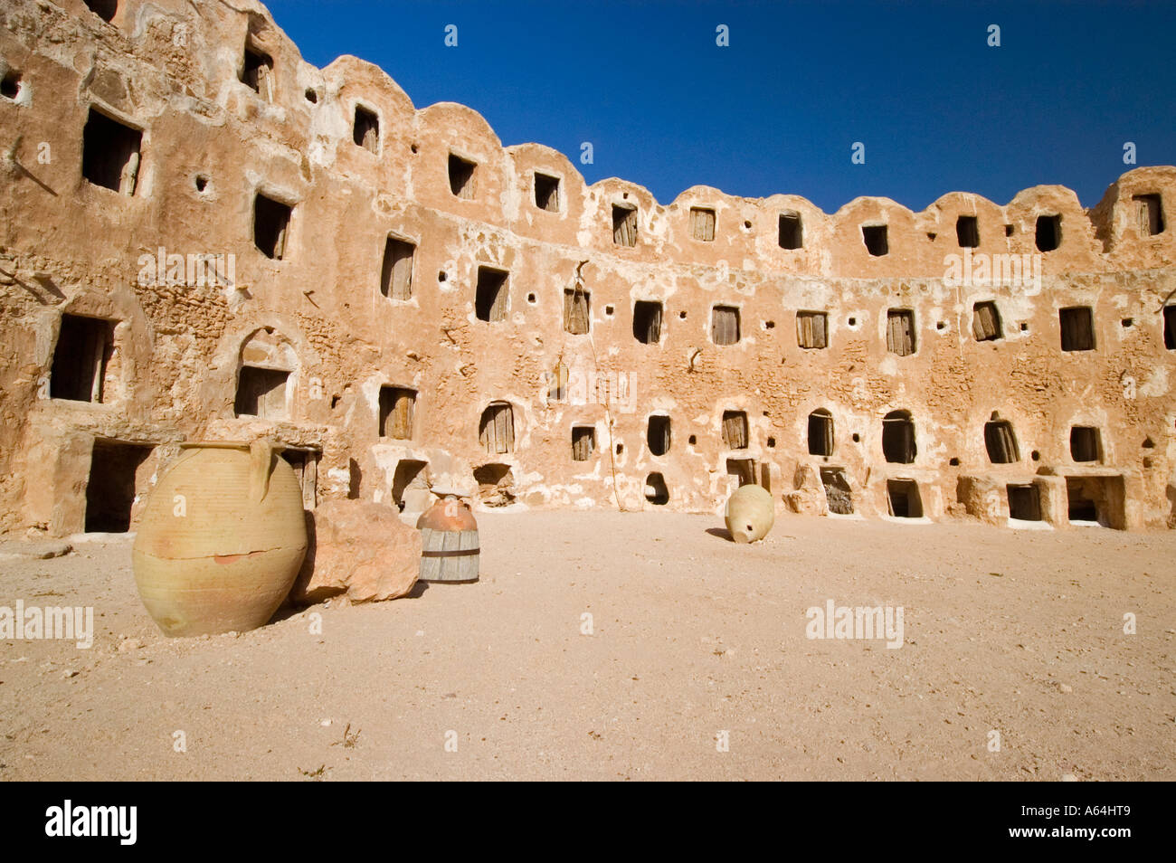 Storage castle with ghorfas, Qasr el Hajj, Nafusah mountains, Libya Stock Photo