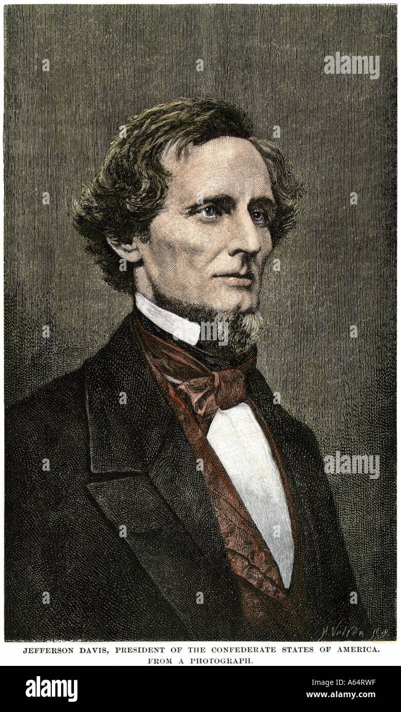 Jefferson Davis President of the Confederate States of America. Hand-colored woodcut Stock Photo