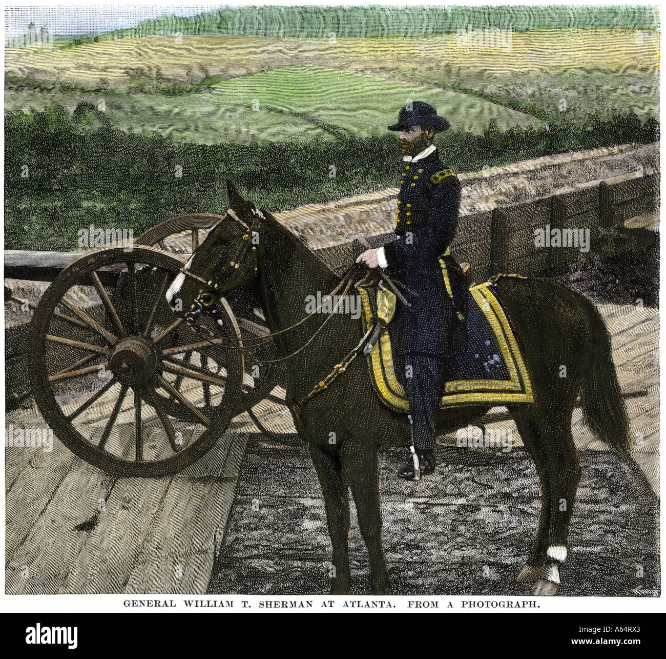 Union General William Sherman at Atlanta Georgia during his March to the Sea in 1864. Hand-colored halftone of a photograph Stock Photo
