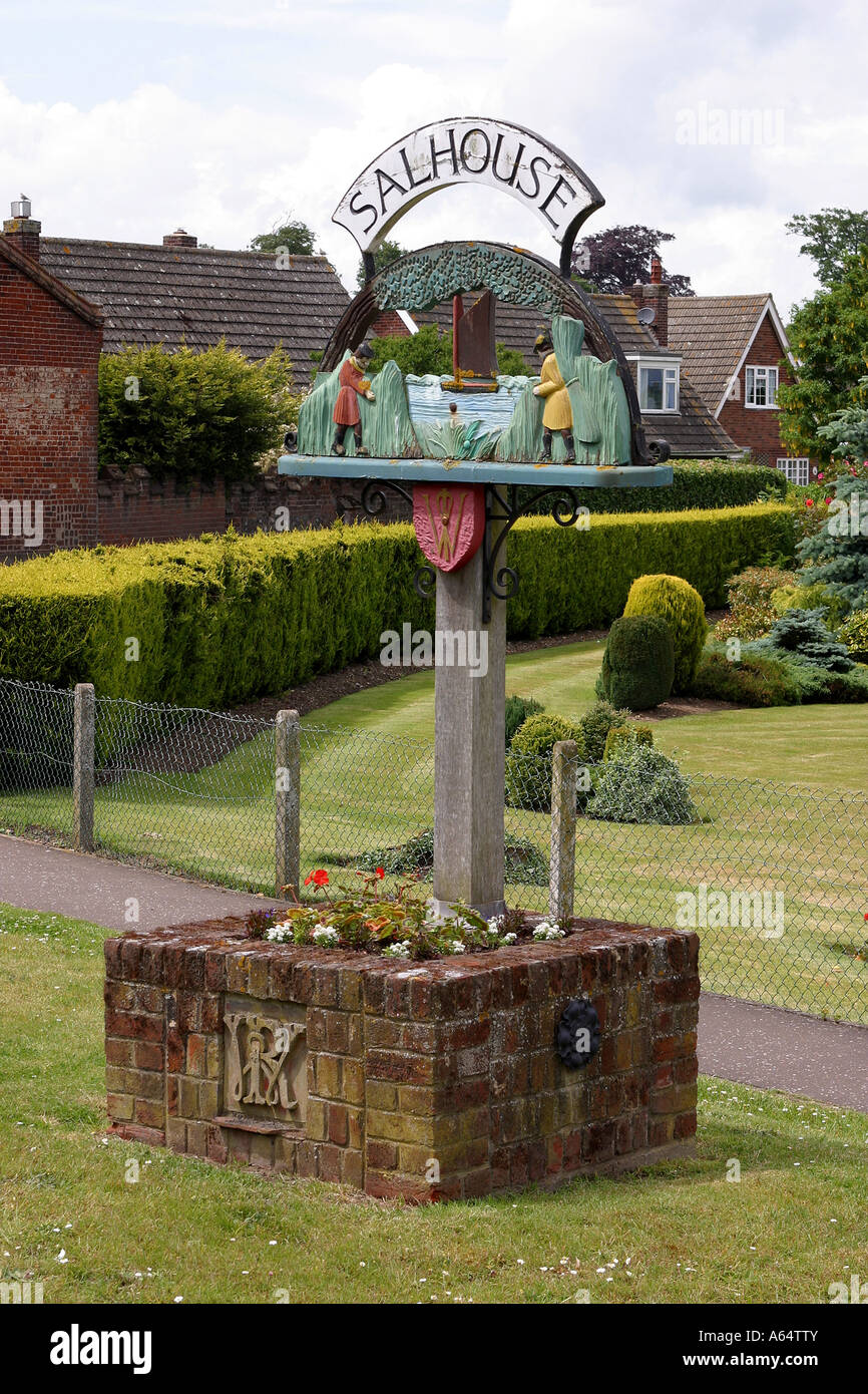 UK Norfolk Broads Salhouse village sign Stock Photo