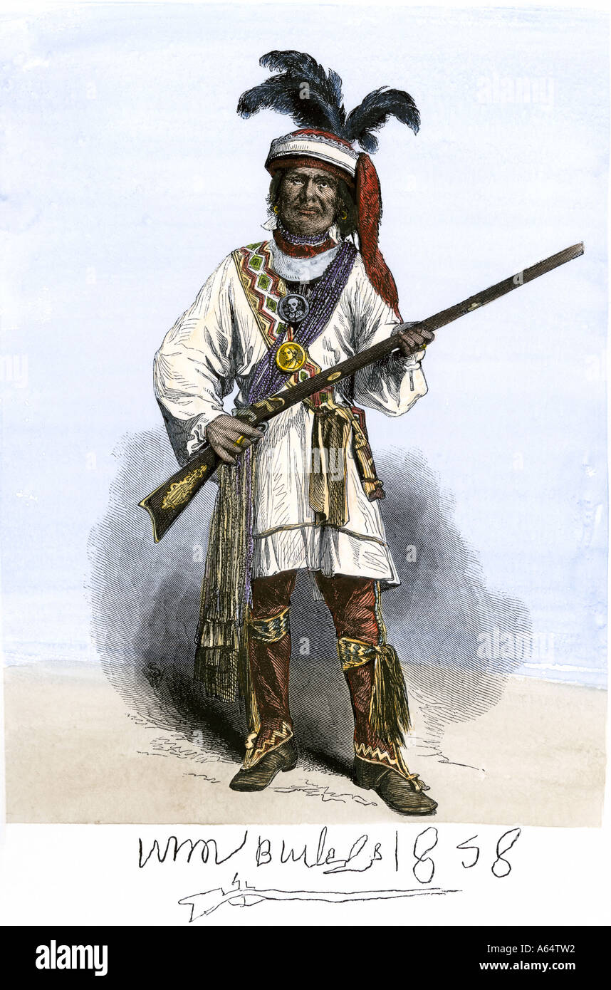 Billy Bowlegs chief of the eastern Seminole tribe 1850s. Handcolored