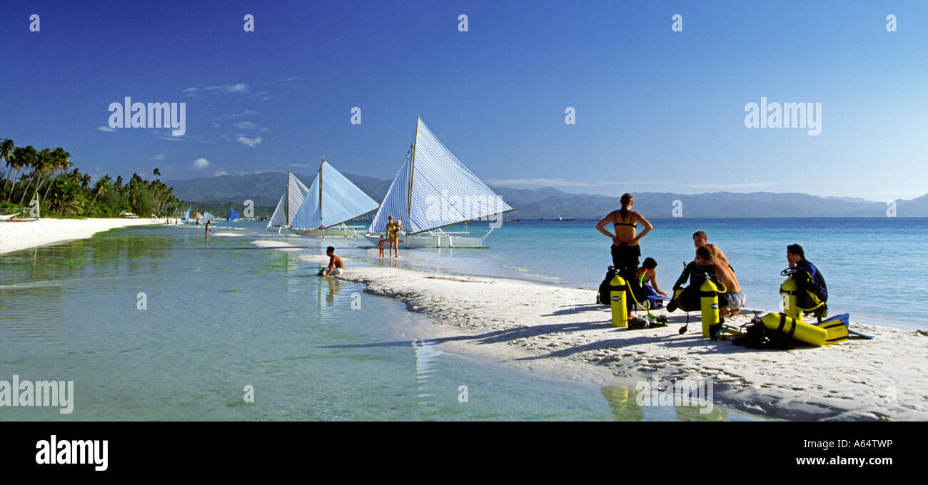 Philippines Boracay scuba diving training on White Beach Stock Photo