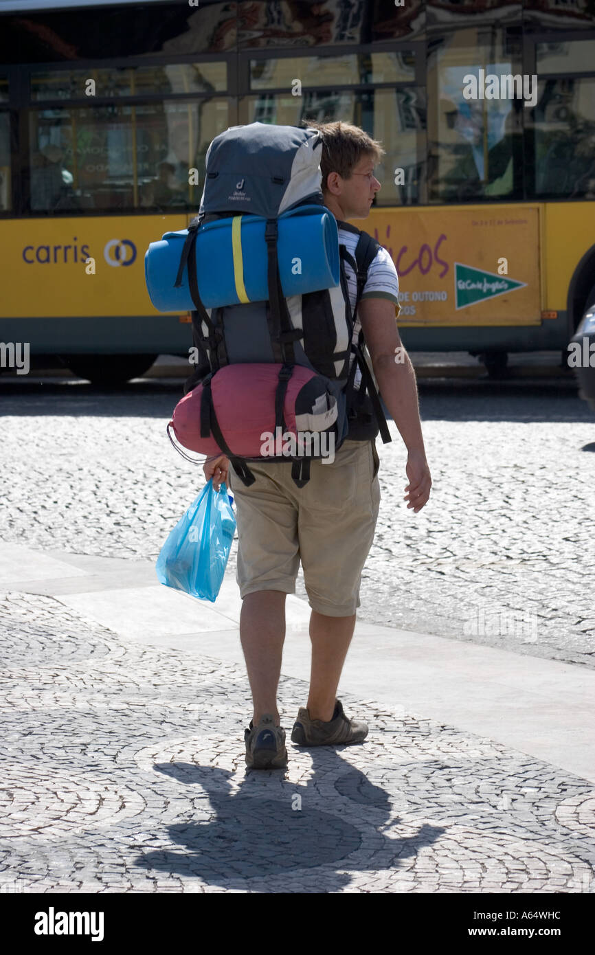 Backpacking Tourist Lisbon Portugal Stock Photo - Alamy