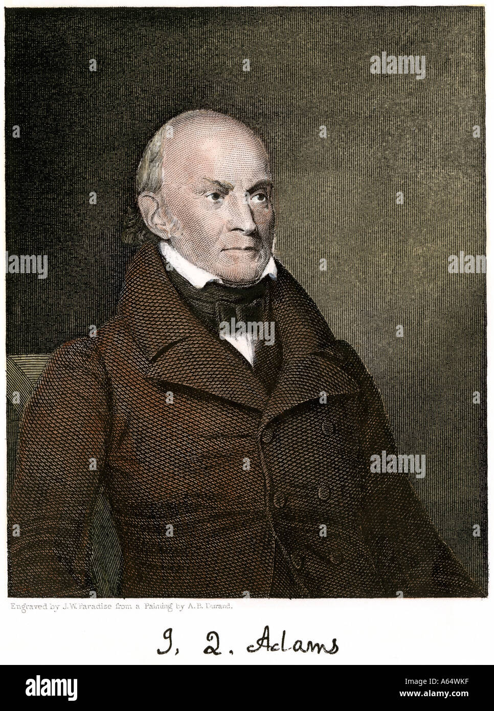 John Quincy Adams United States President. Hand-colored woodcut Stock Photo