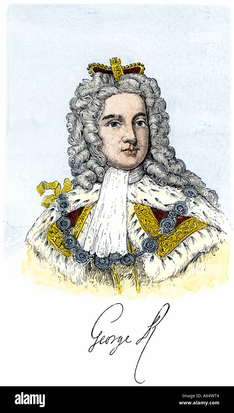 George II King of England with his signature. Hand-colored woodcut ...