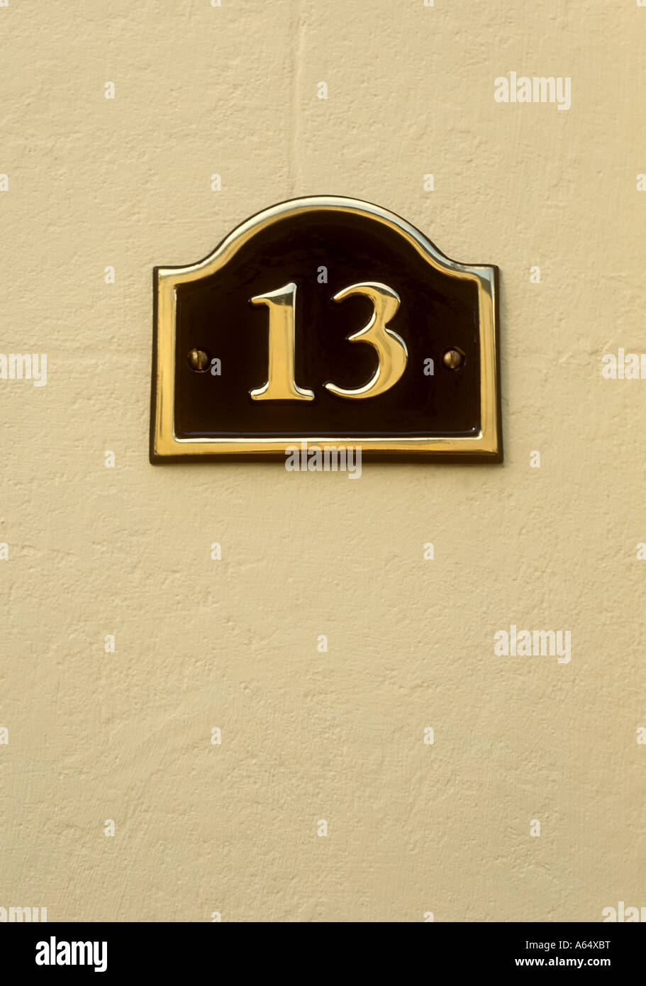 House number 13 plaque Stock Photo
