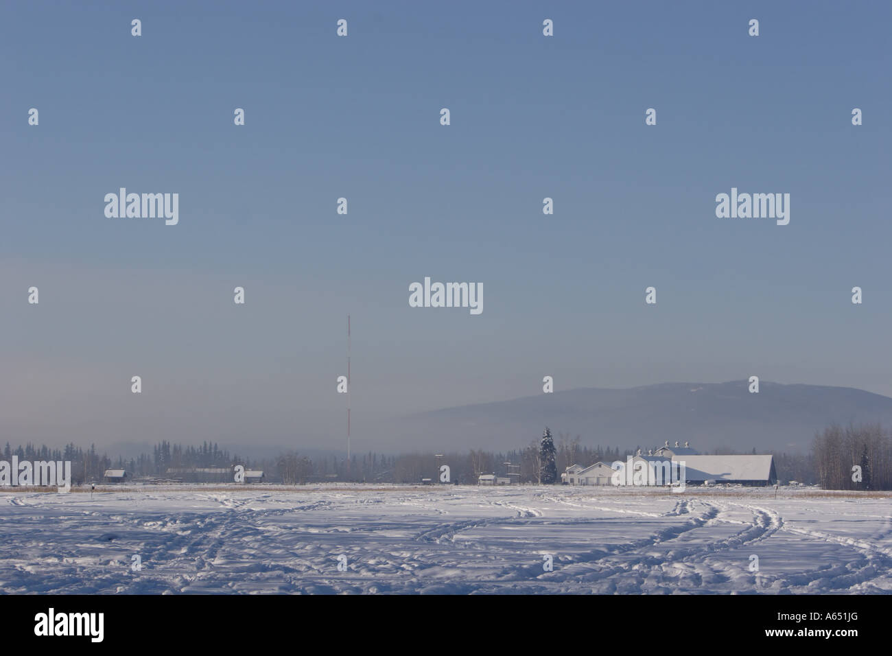 Barns at the Creamer's Field Migratory Waterfowl Refuge in winter with