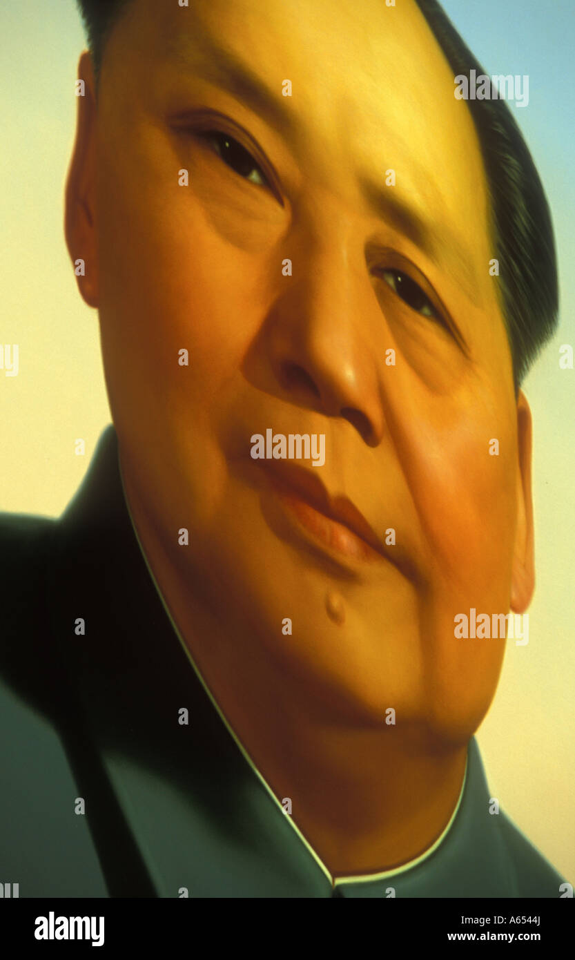 Painting of Chairman Mao in Tiananmen Square Stock Photo