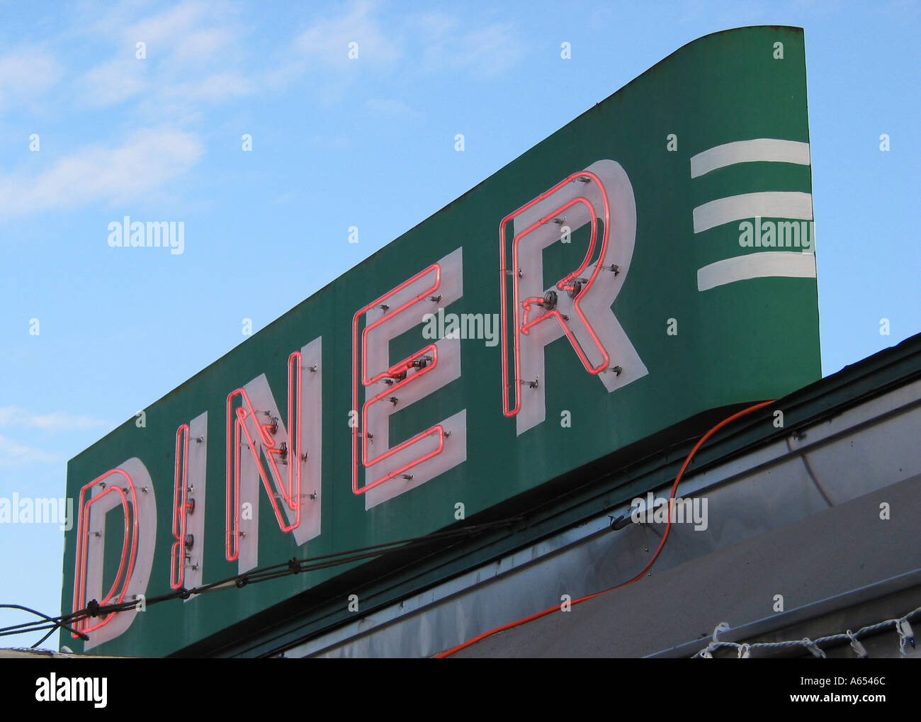 Typical Diner Sign, The Historic Village Diner, Town of Red Hook, Dutchess County, New York State, USA Stock Photo