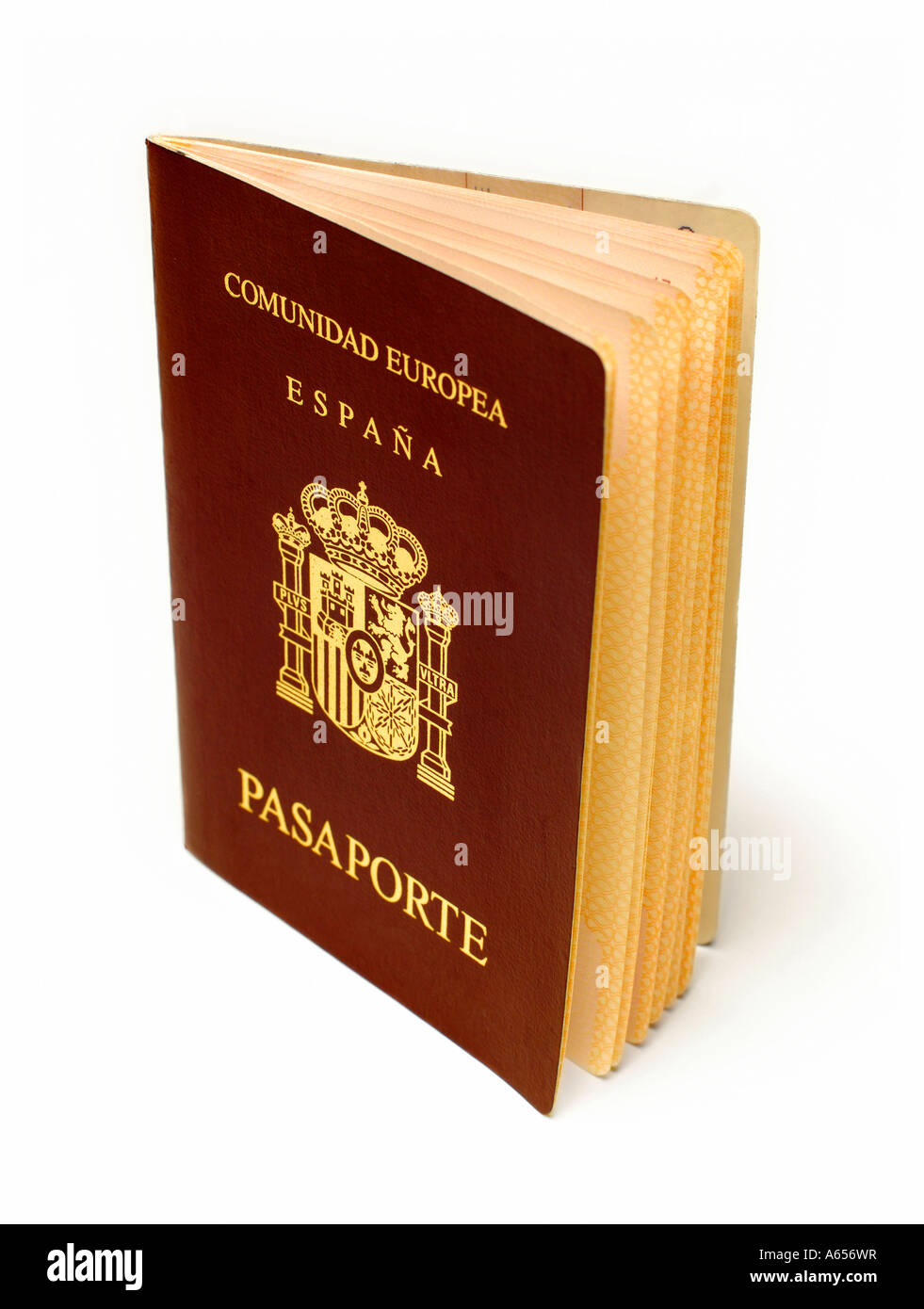 SPANISH PASSPORT ON WHITE BACKGROUND Stock Photo