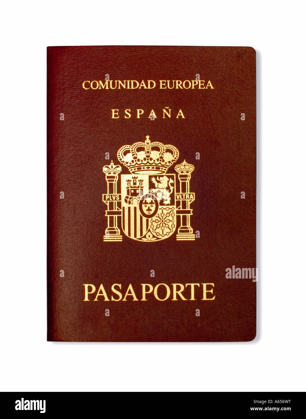 SPANISH PASSPORT ON WHITE BACKGROUND Stock Photo