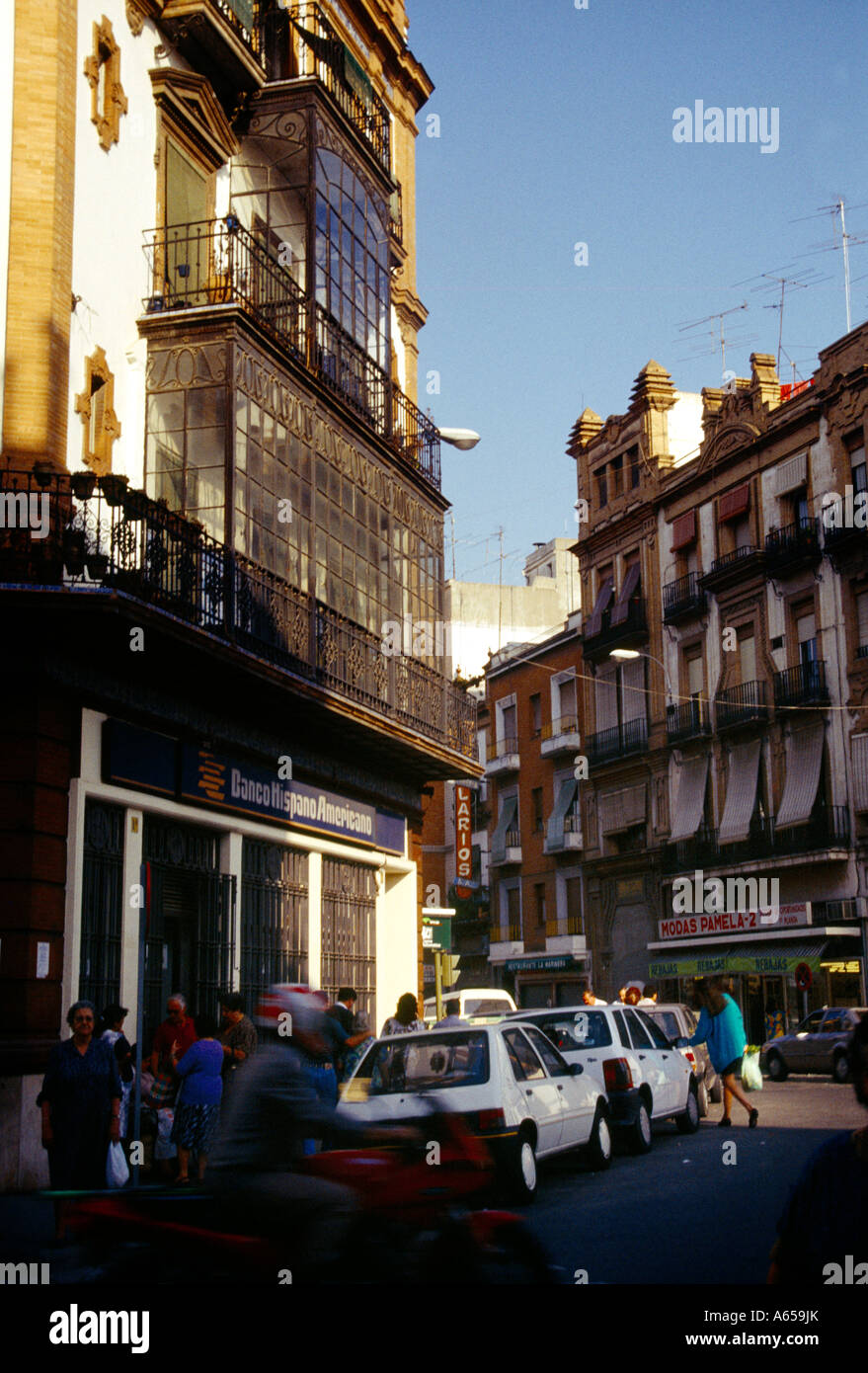 Seville Spain Apartments above Shops Stock Photo