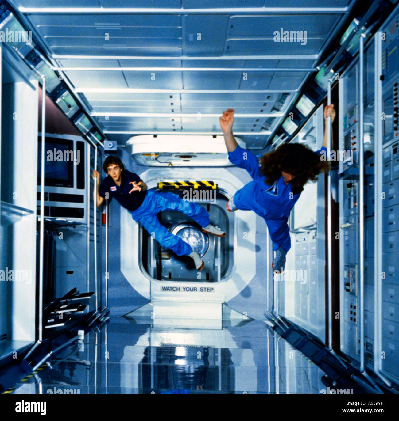 Space Station Mock Up Space Shuttle Programme  Engineers In Evaluation Stock Photo