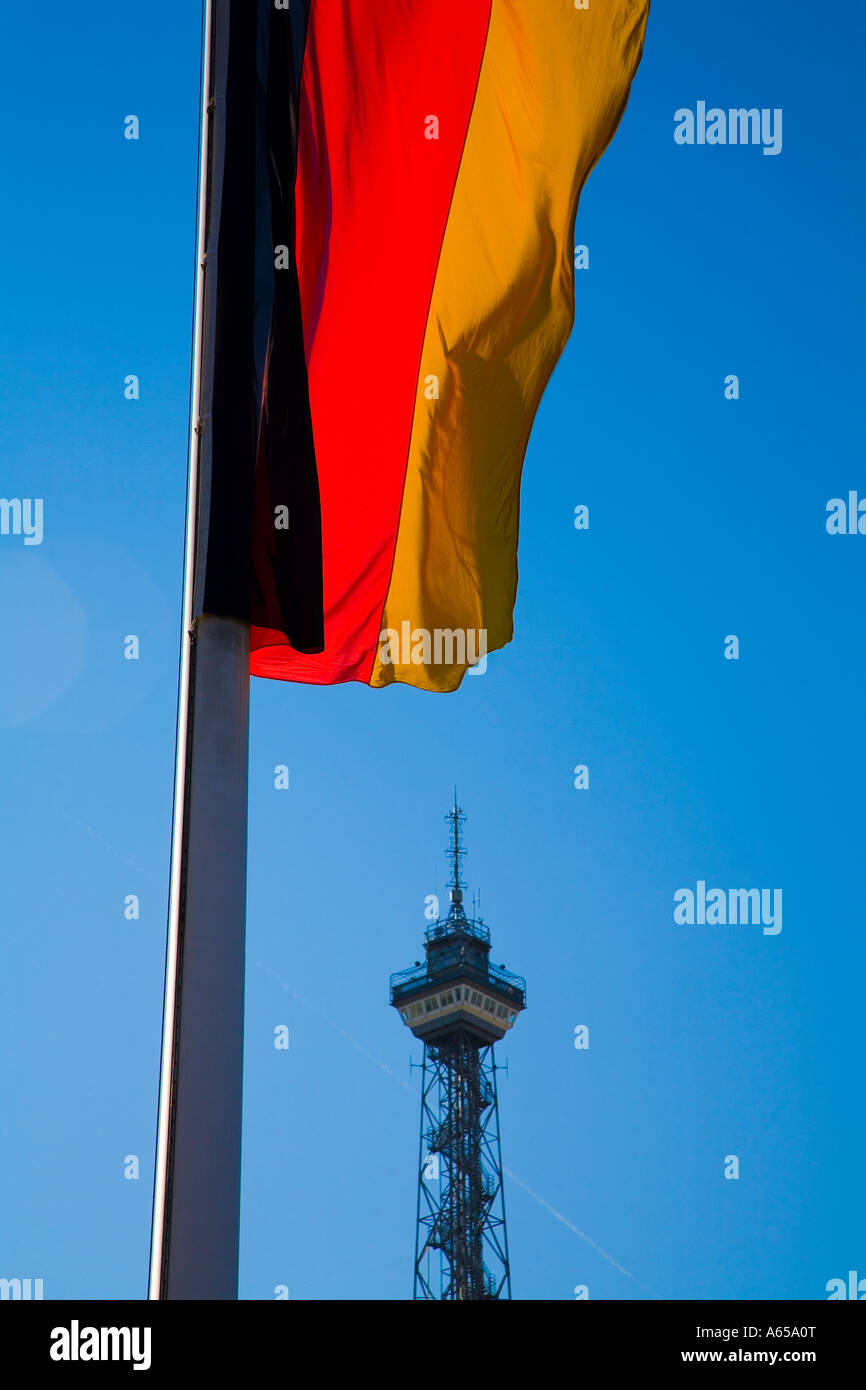 Funkturm and Flag  Berlin  Germany Stock Photo