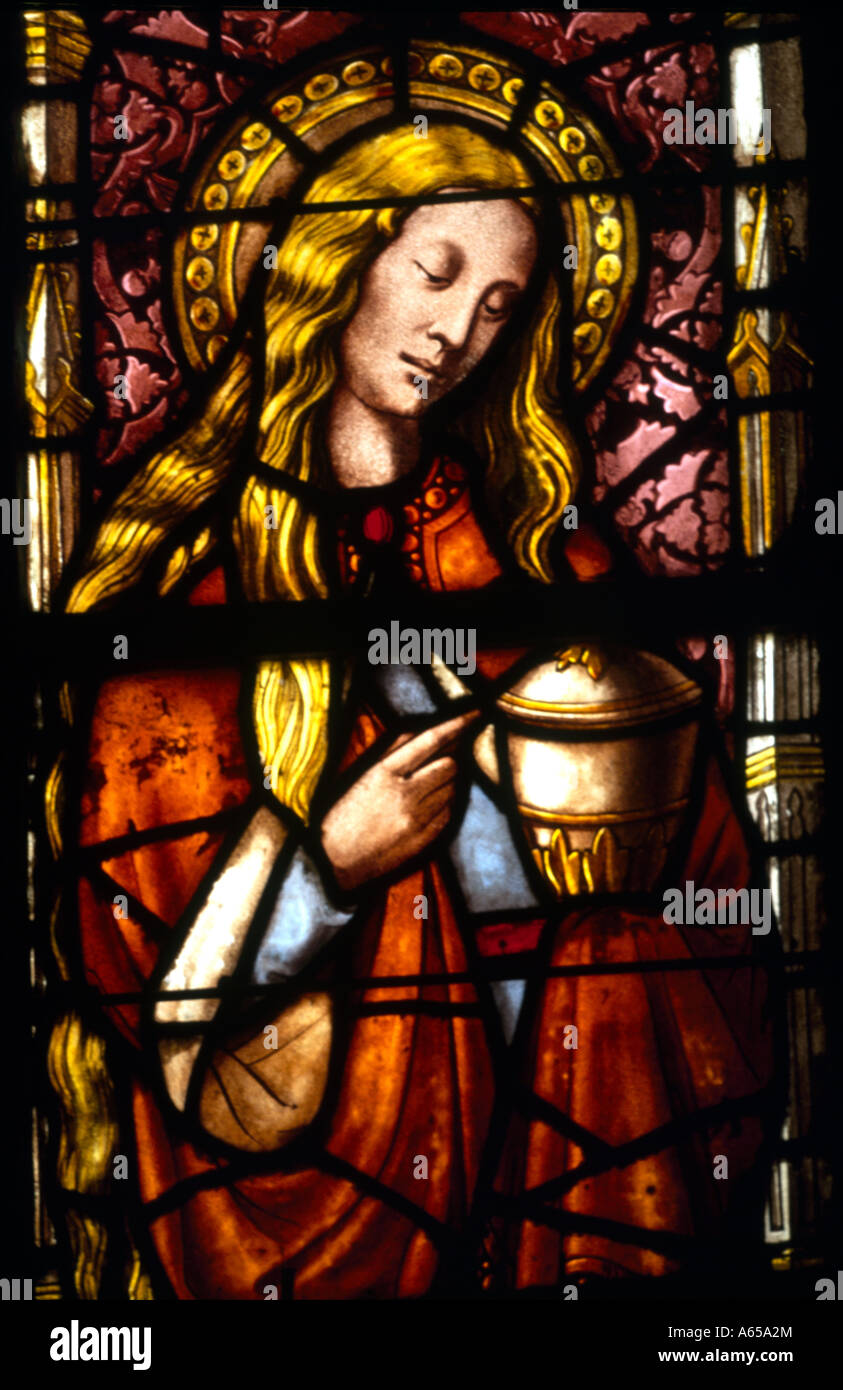 Aix En Provence France Mary Magdalene Stained Glass Window in Cathedrale St Sauveur Stock Photo