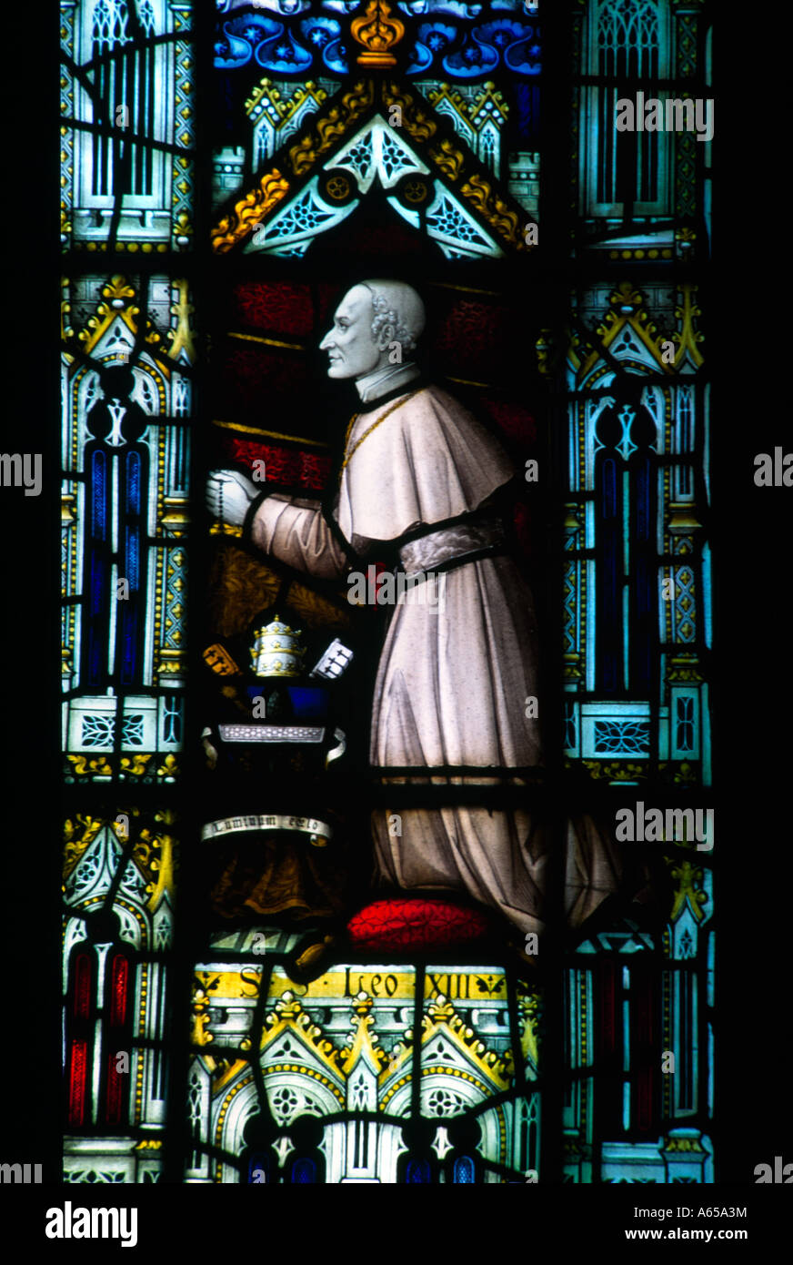 Saint Leo XIII  1810-1903 (Papacy reign 1878-1903)Sacred Hearts Wimbledon Jesuit (catholic) Stained Glass Stock Photo