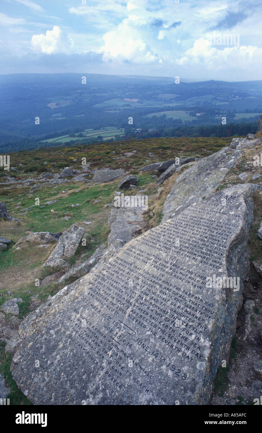 The Ten Commandments stone on Dartmoor, Devon, England Stock Photo