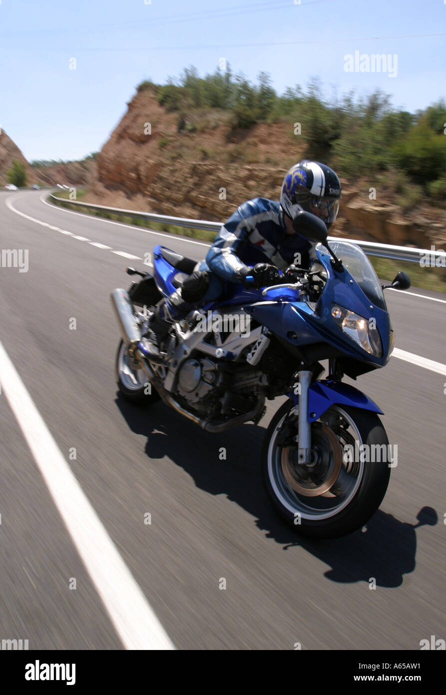 A motorist travels at high speed on an empty road. Spain, 2006. Stock Photo
