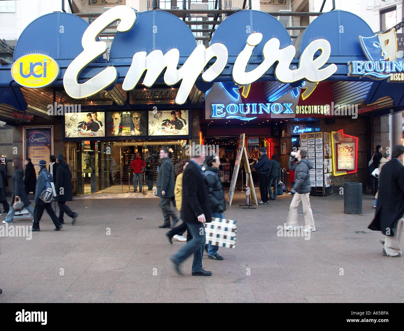 Empire UCI cinema main entrance to premises circa 2002 Equinox Discotheque dance hall nightclub venue in Leicester Square West End  London England UK Stock Photo