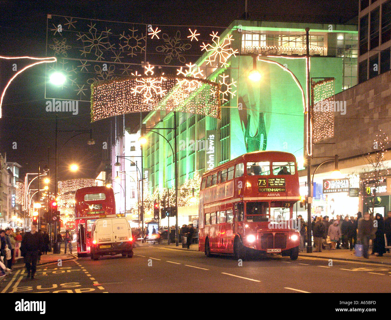 Routemaster double decker red bus London Christmas lights decorations