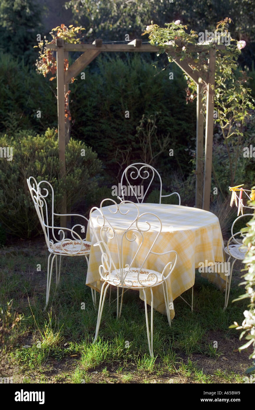 GARDEN TABLE AND CHAIRS BRITTANY FRANCE Stock Photo Alamy