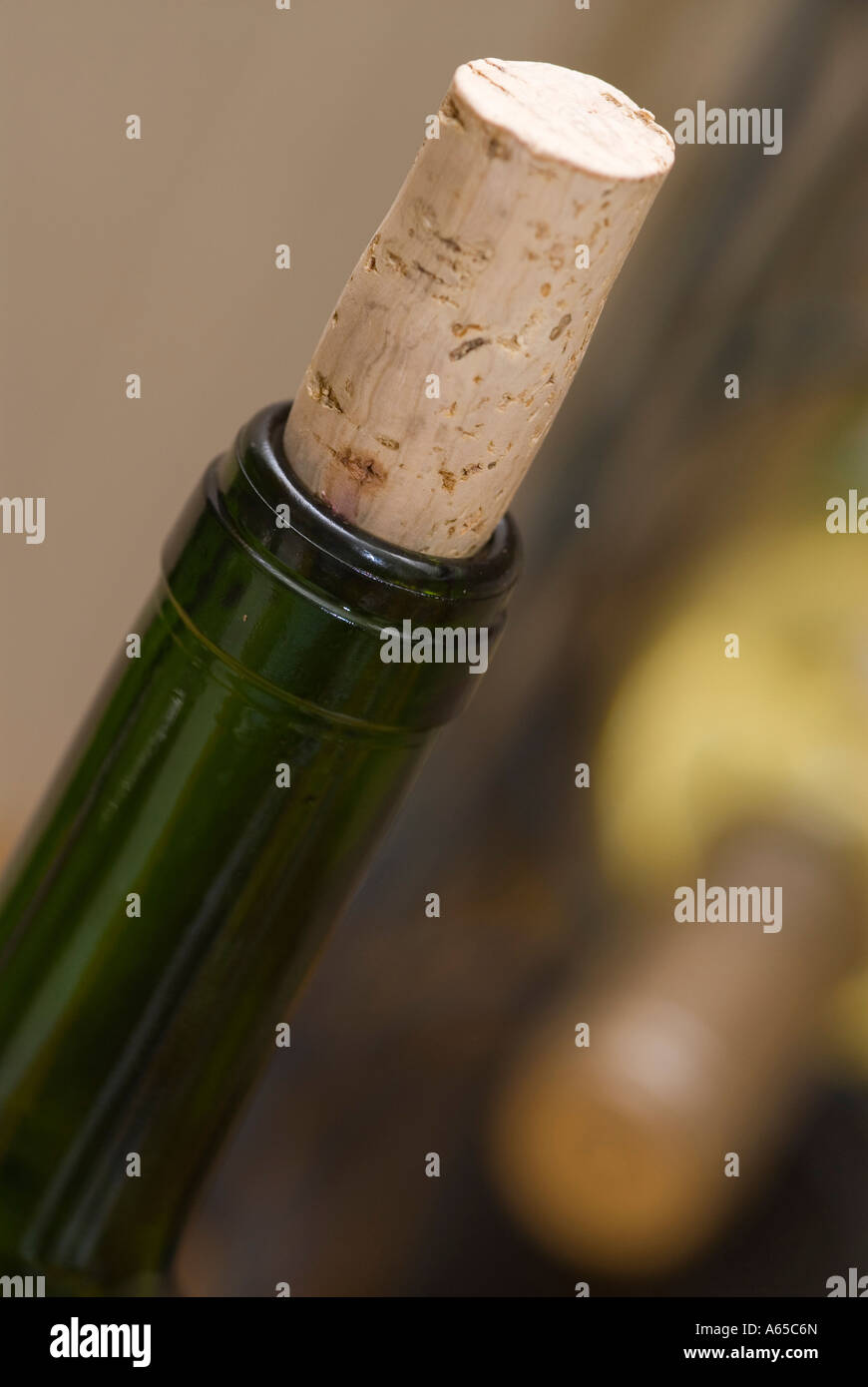 Opened Wine Bottle with Cork put back Stock Photo