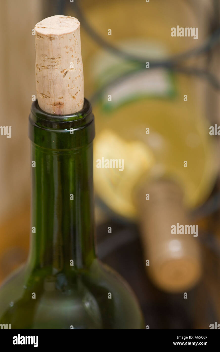 Opened Wine Bottle with Cork put back Stock Photo