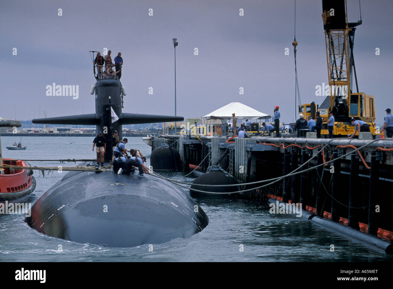 Dallas Class attack sub pulling into dock US Navy Submarine Base San