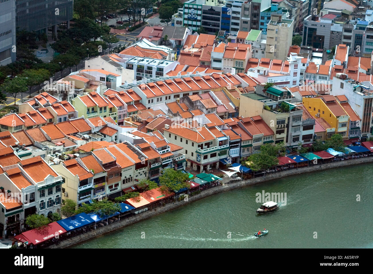 Chinese Shophouses on Boat Quay Singapore Stock Photo