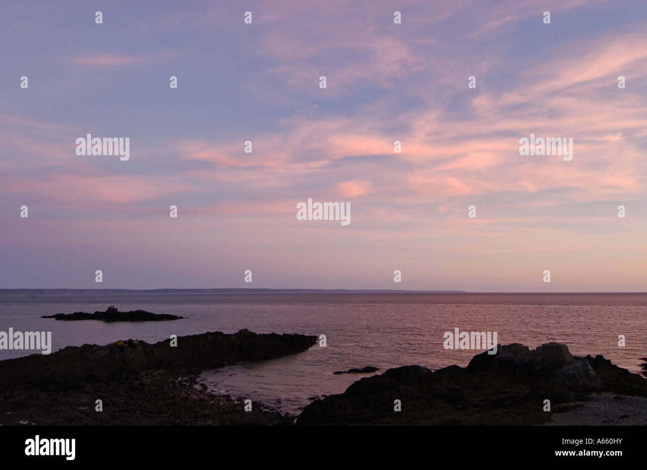 View of Lubec Channel and Canada in the Distance at Sunset West Quoddy Head Maine Stock Photo