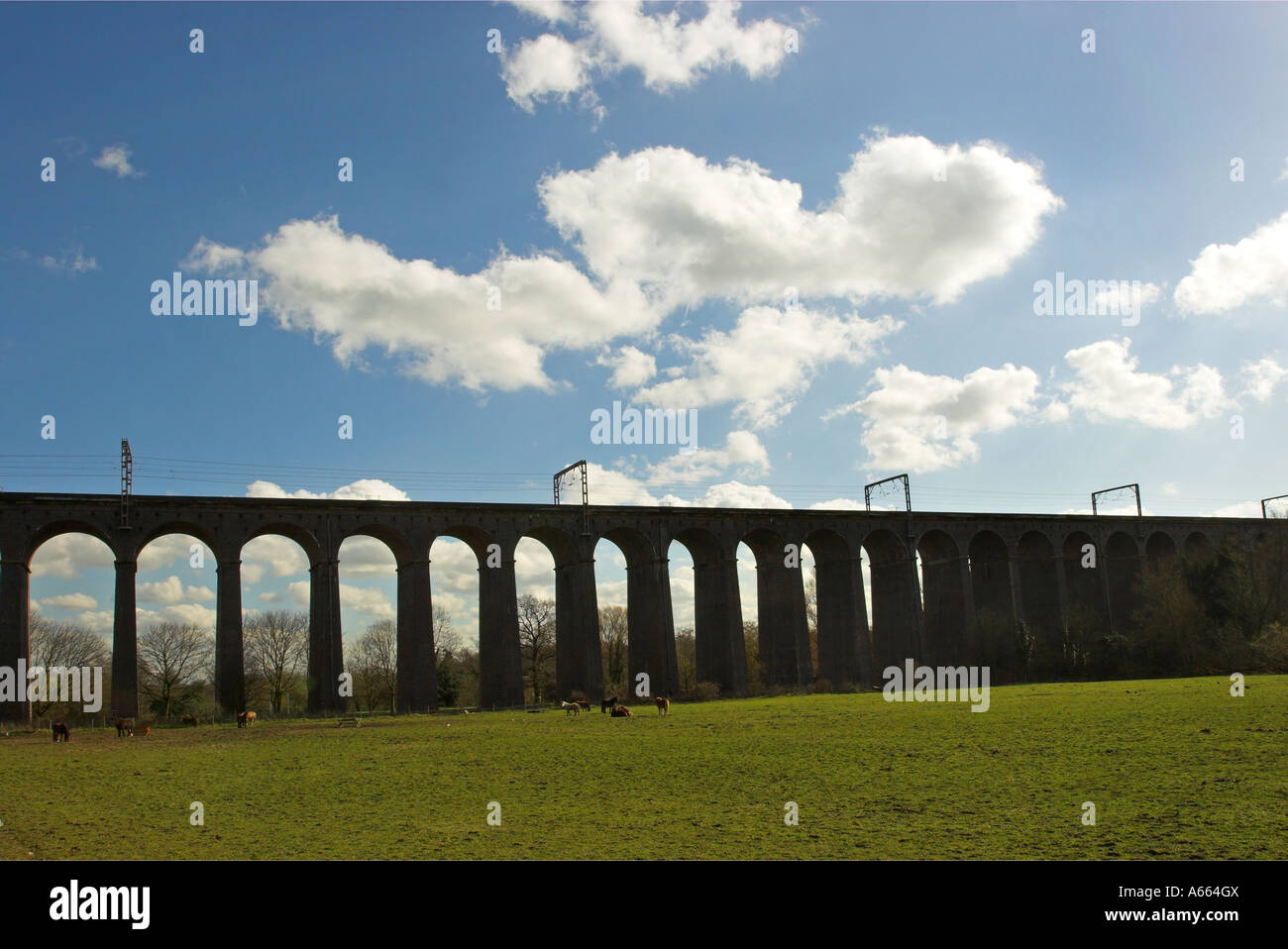 The Welwyn viaduct, also known as the Digswell viaduct carries the east coast main railway line. Stock Photo