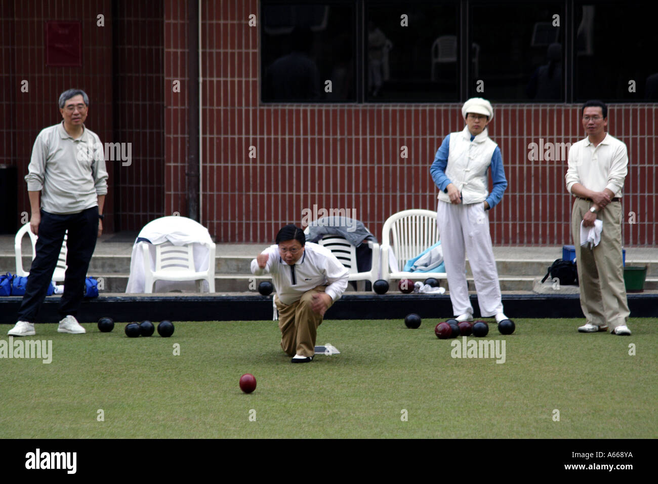 Bocce, lawn bowling at the Craigengower Cricket Club in Hong Kong, China Stock Photo