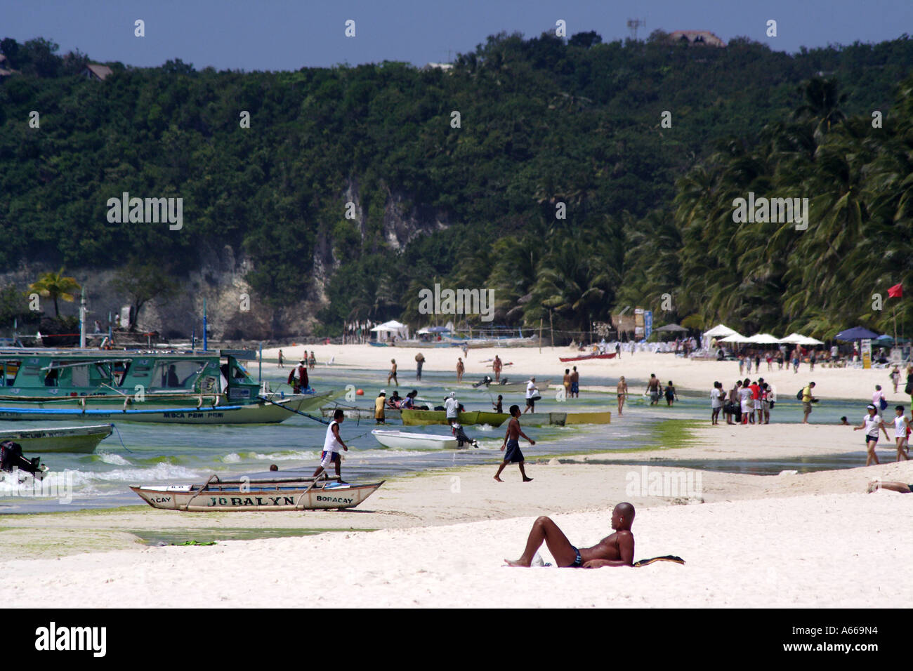 Muscular Man on the Beach on Boracay, Philippine Islands Stock Photo
