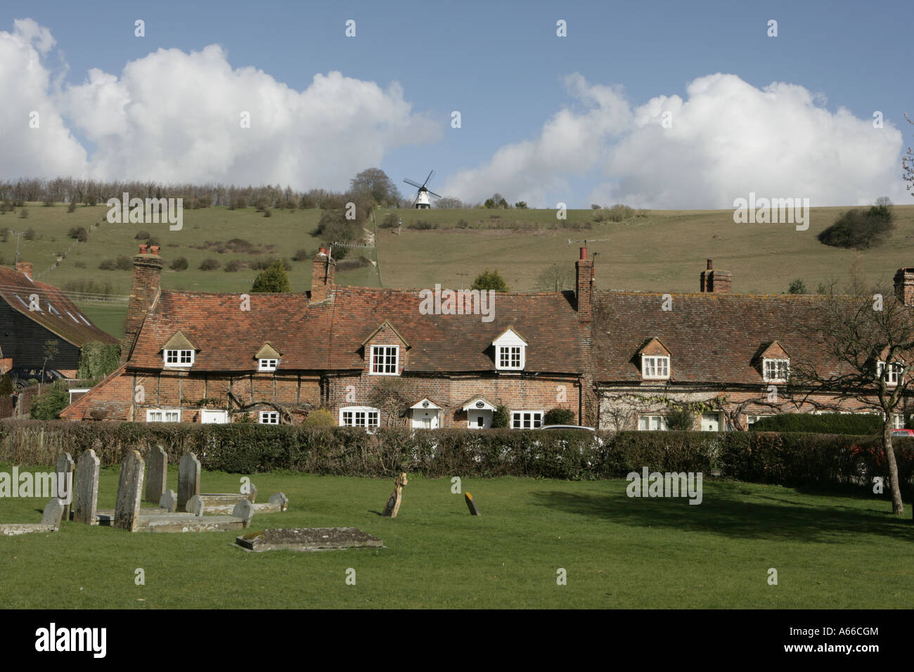 The village church yard and windmill at Turville in Buckinghamshire  England Great Britain UK Stock Photo