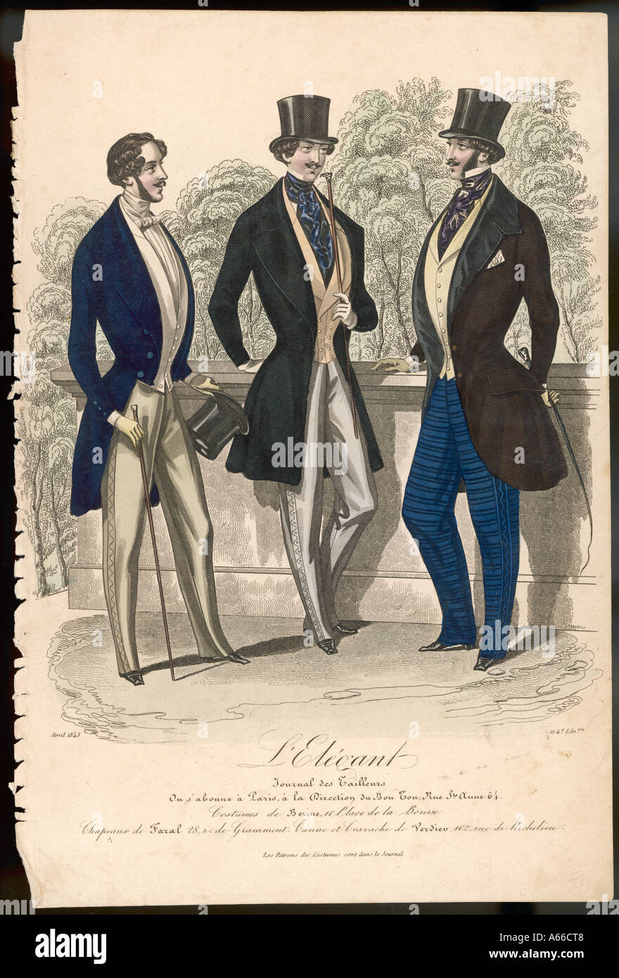 Fashion Plate 1845 Men Stock Photo