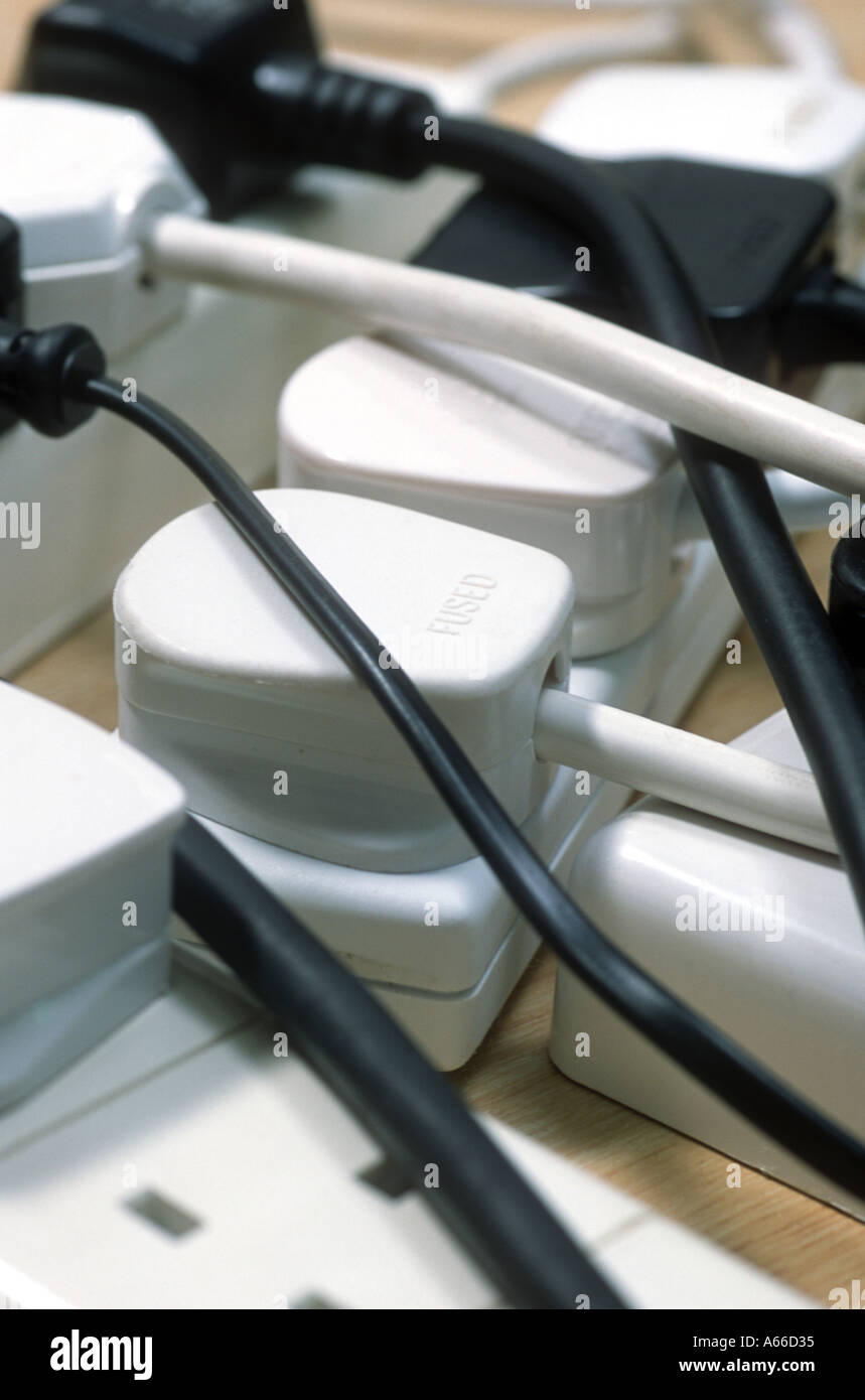 Many electricity power plugs and sockets Stock Photo Alamy