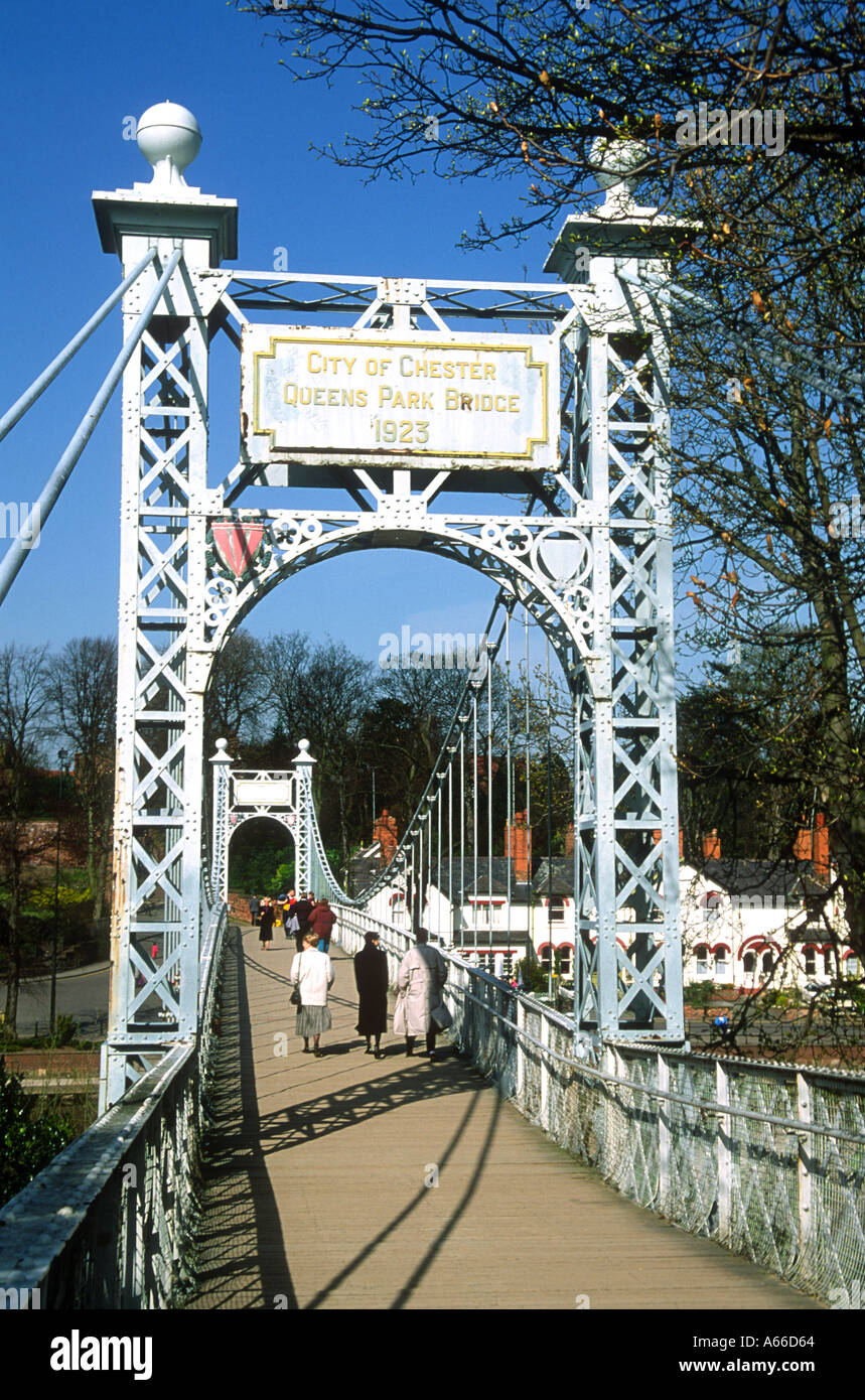 Queens Park Bridge a suspension footbridge over the River Dee Chester