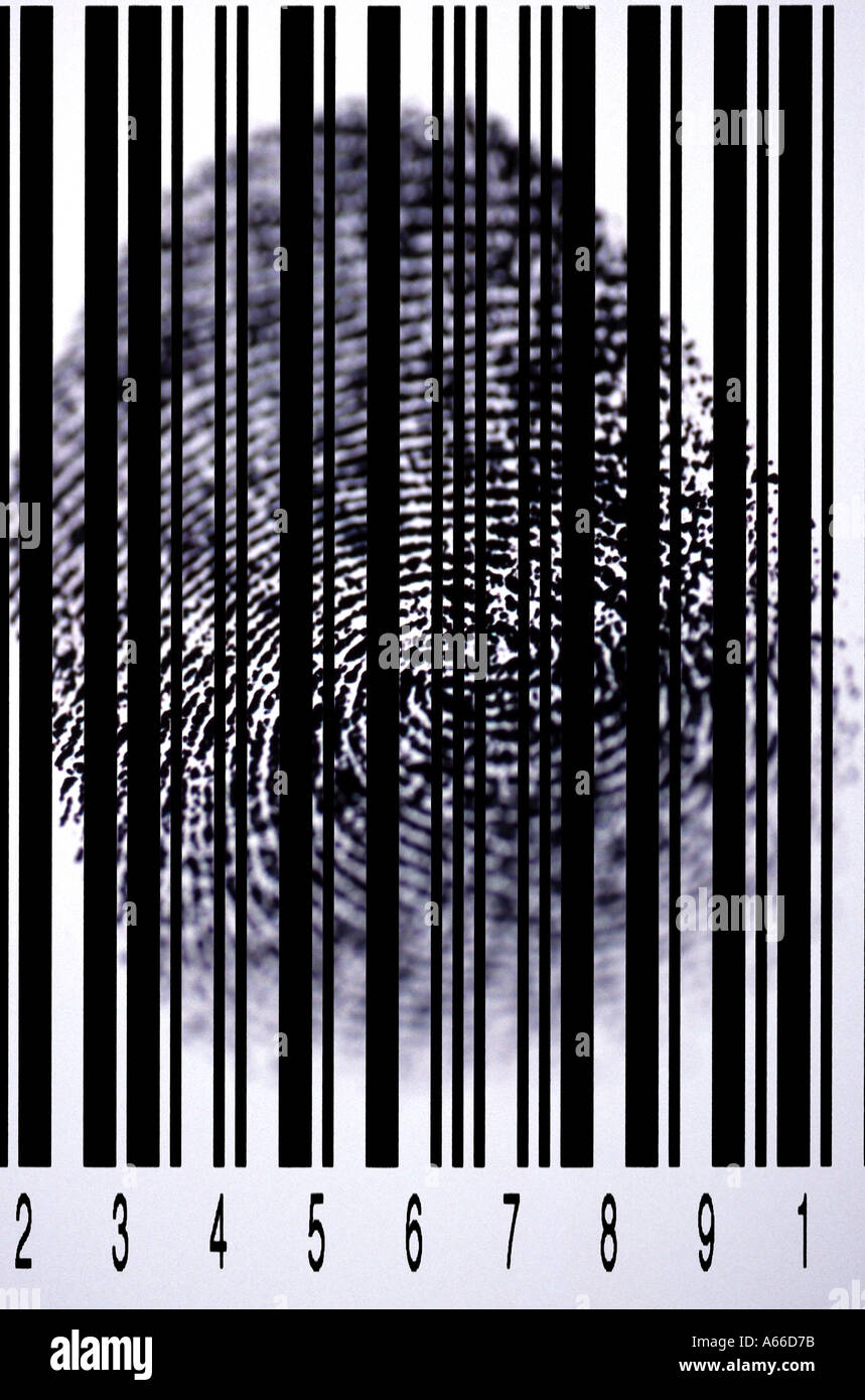 Finger print behind bar code Stock Photo - Alamy