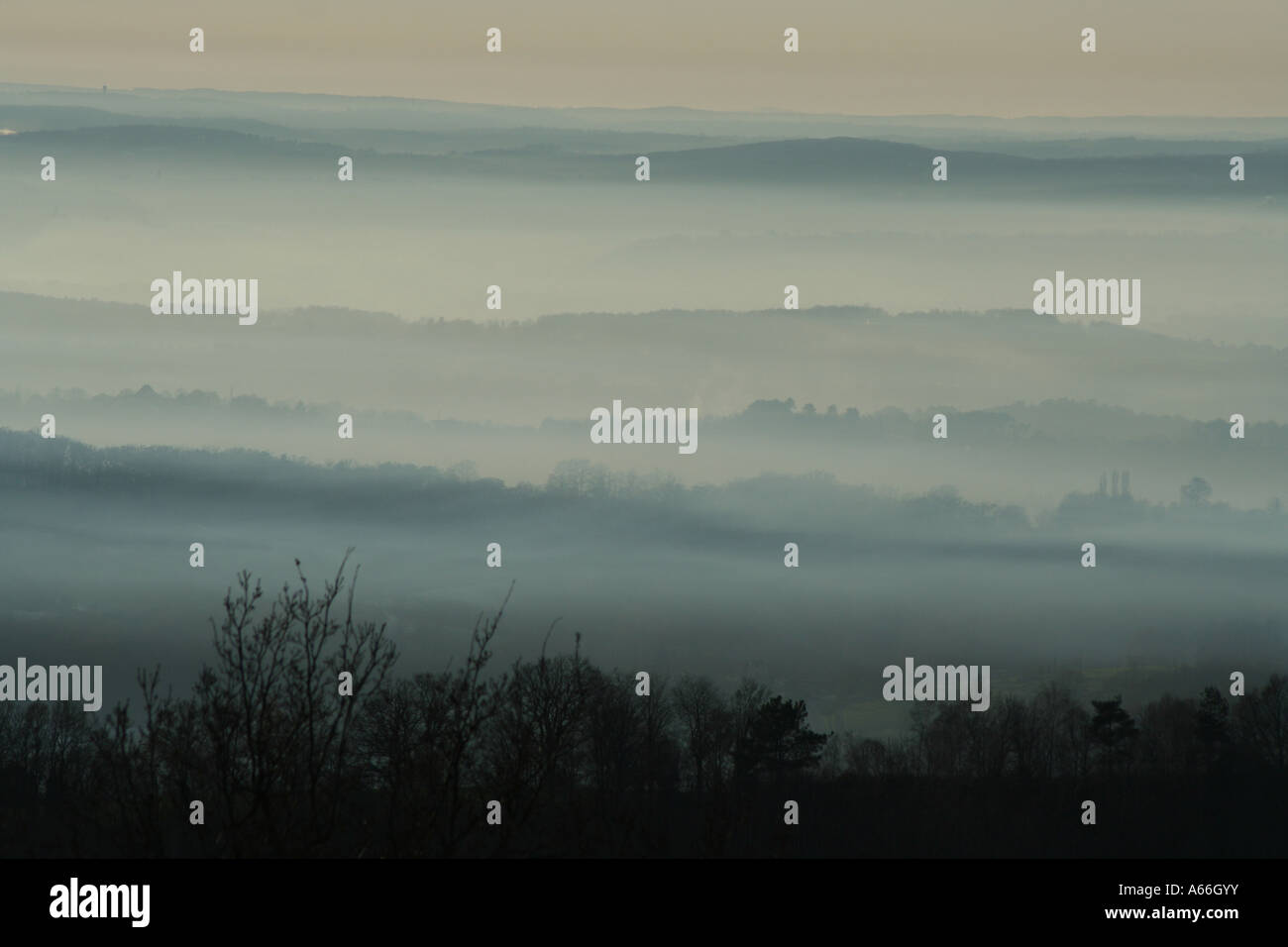 misty landscape after sunset Stock Photo - Alamy