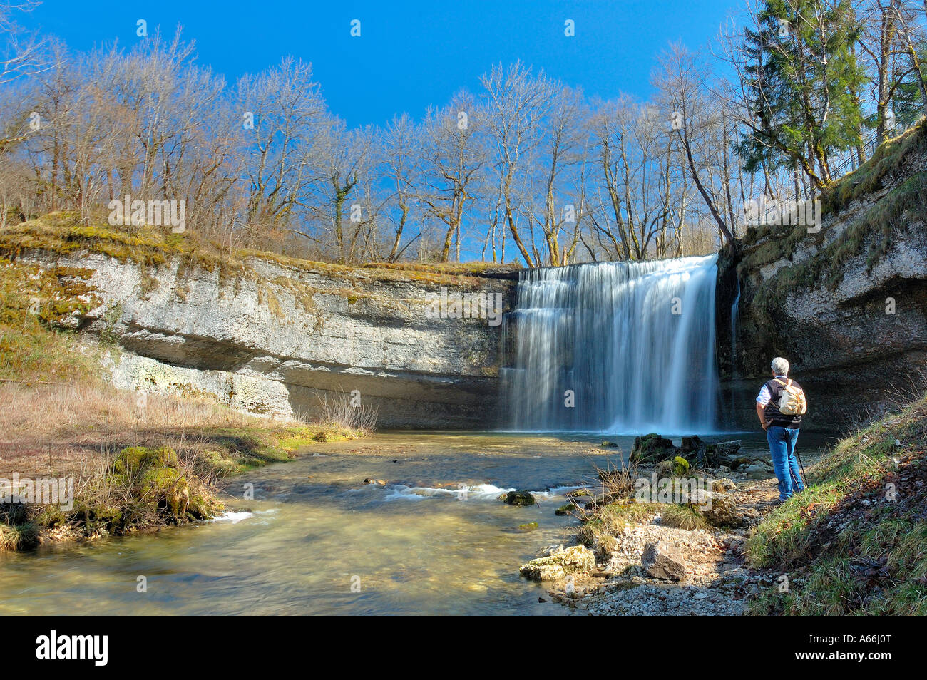 The 'Saut de la Forge' waterfall in the chain of falls on the Herisson River in the French Jura mountains Stock Photo
