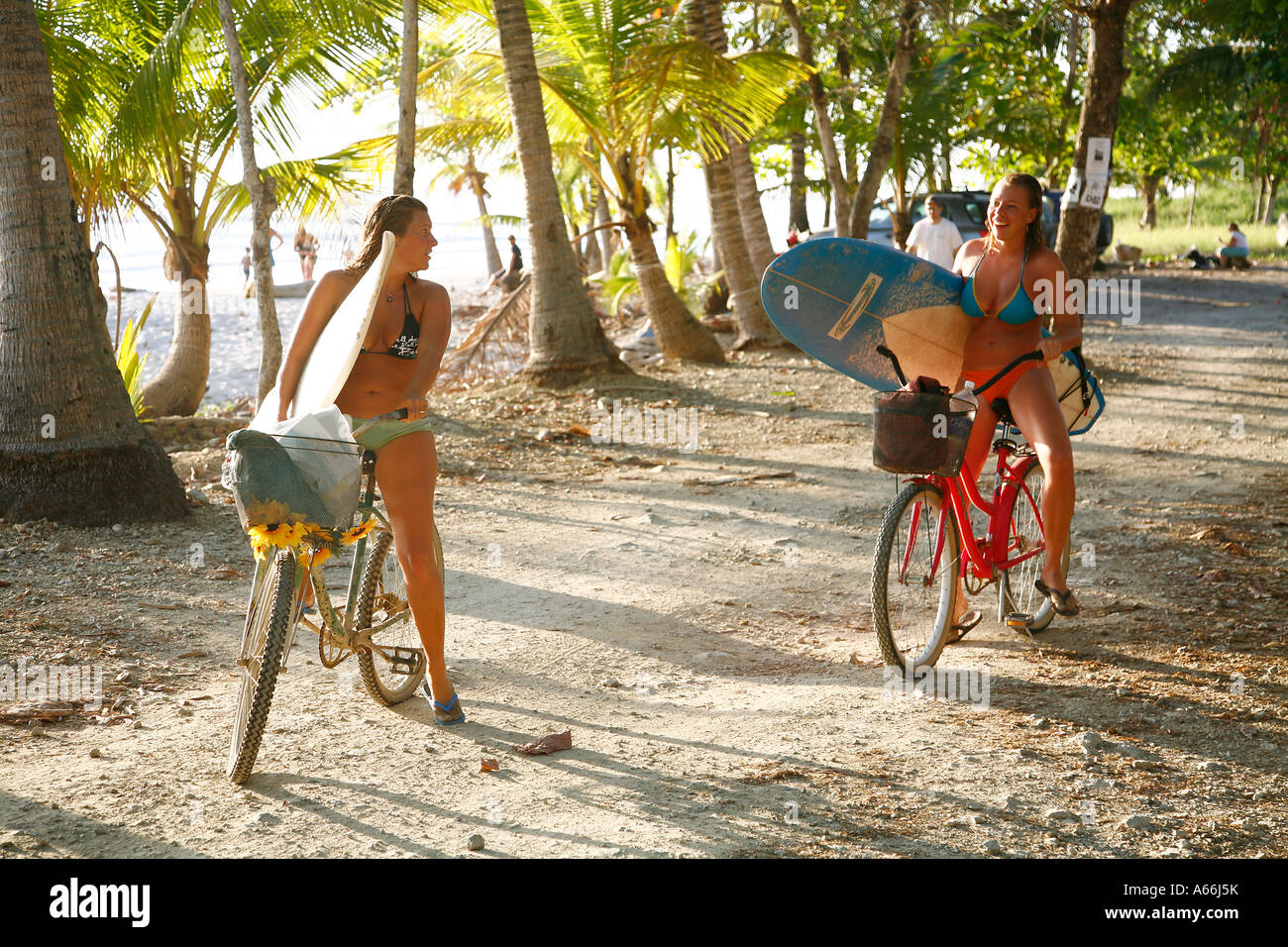 women surfer Santa Teresa beach Nicoya peninsula Costa Rica Stock Photo