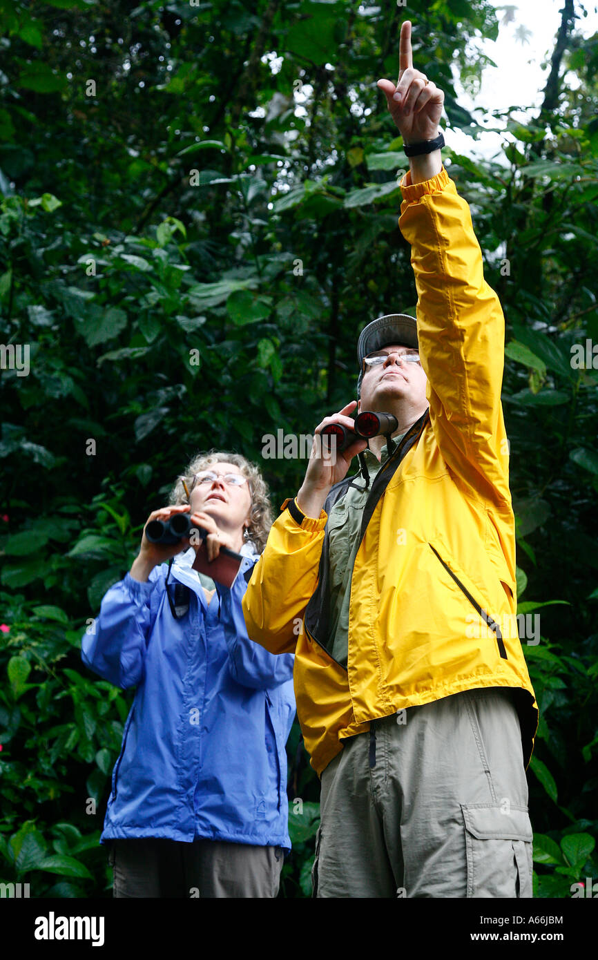 Bird Watchers at the Arenal rainforest La Fortuna area Costa Rica Stock Photo