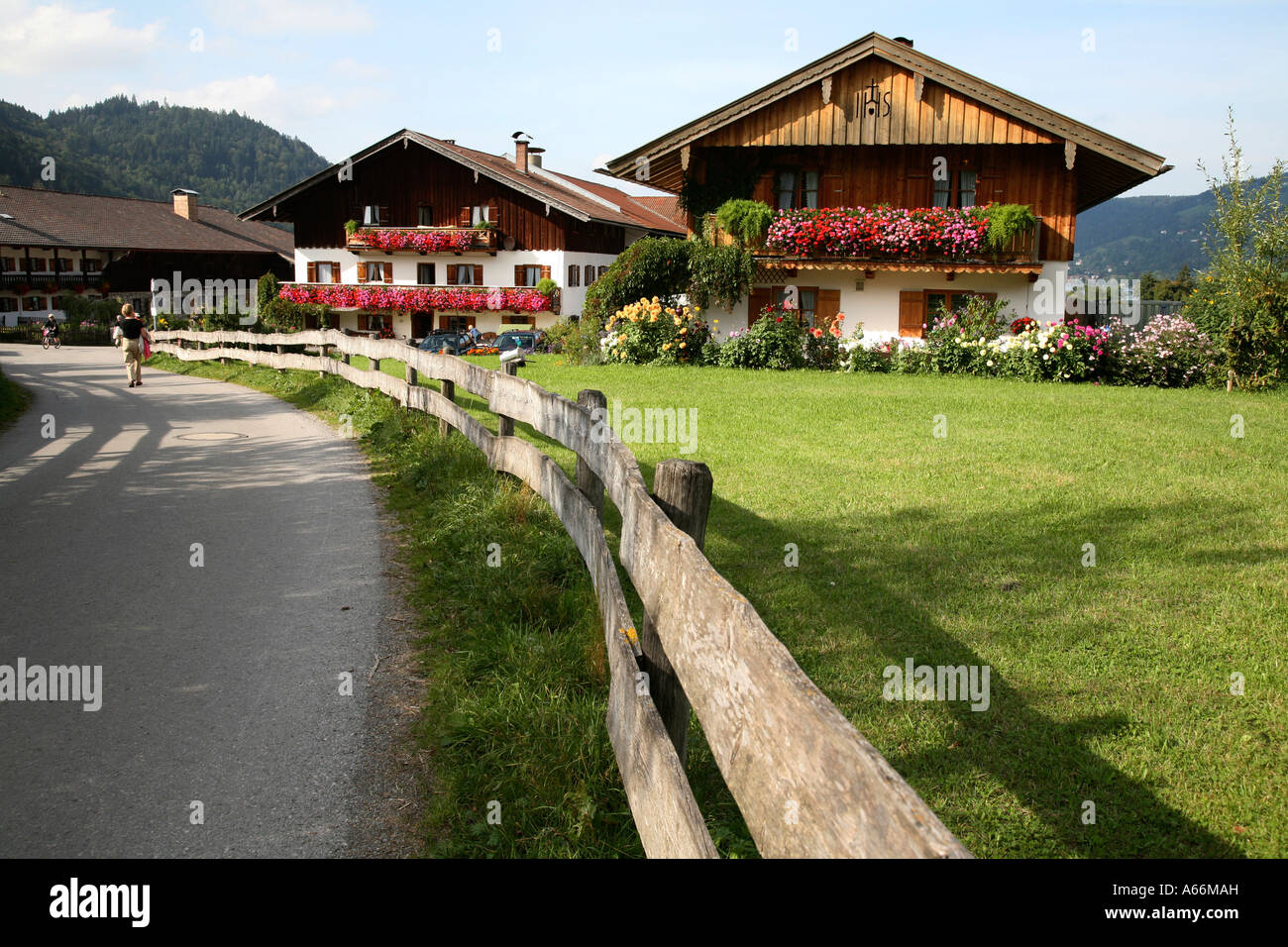 Traditional Bavarian wooden farm houses in Bavaria Germany Stock Photo