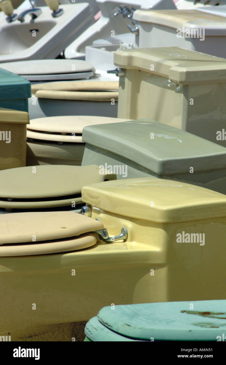 old toilets bathroom potties potty rows used Stock Photo - Alamy