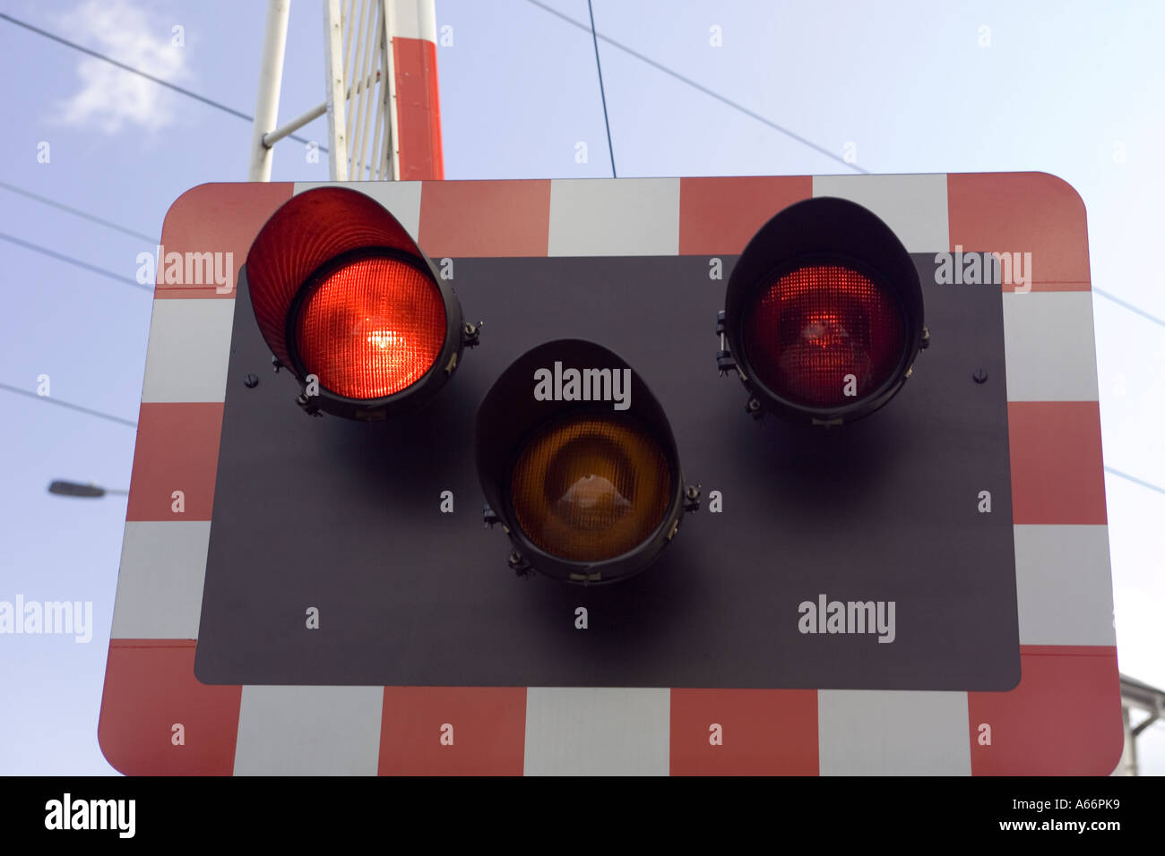 Railway Controlled Level Crossing Lights Uk Stock Photo Alamy