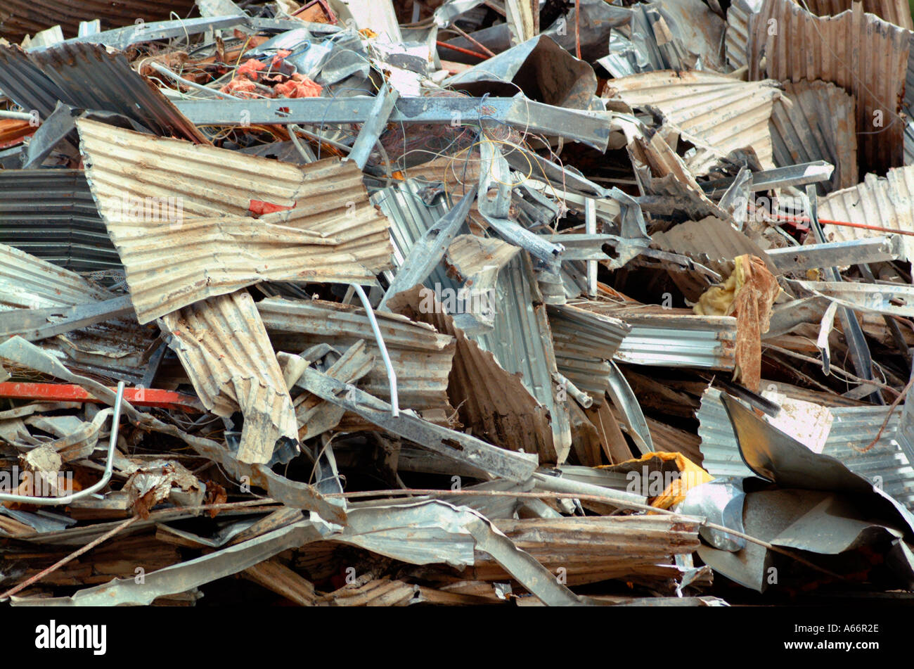 pile of twisted metal debris from demolition junk garbage waste trash