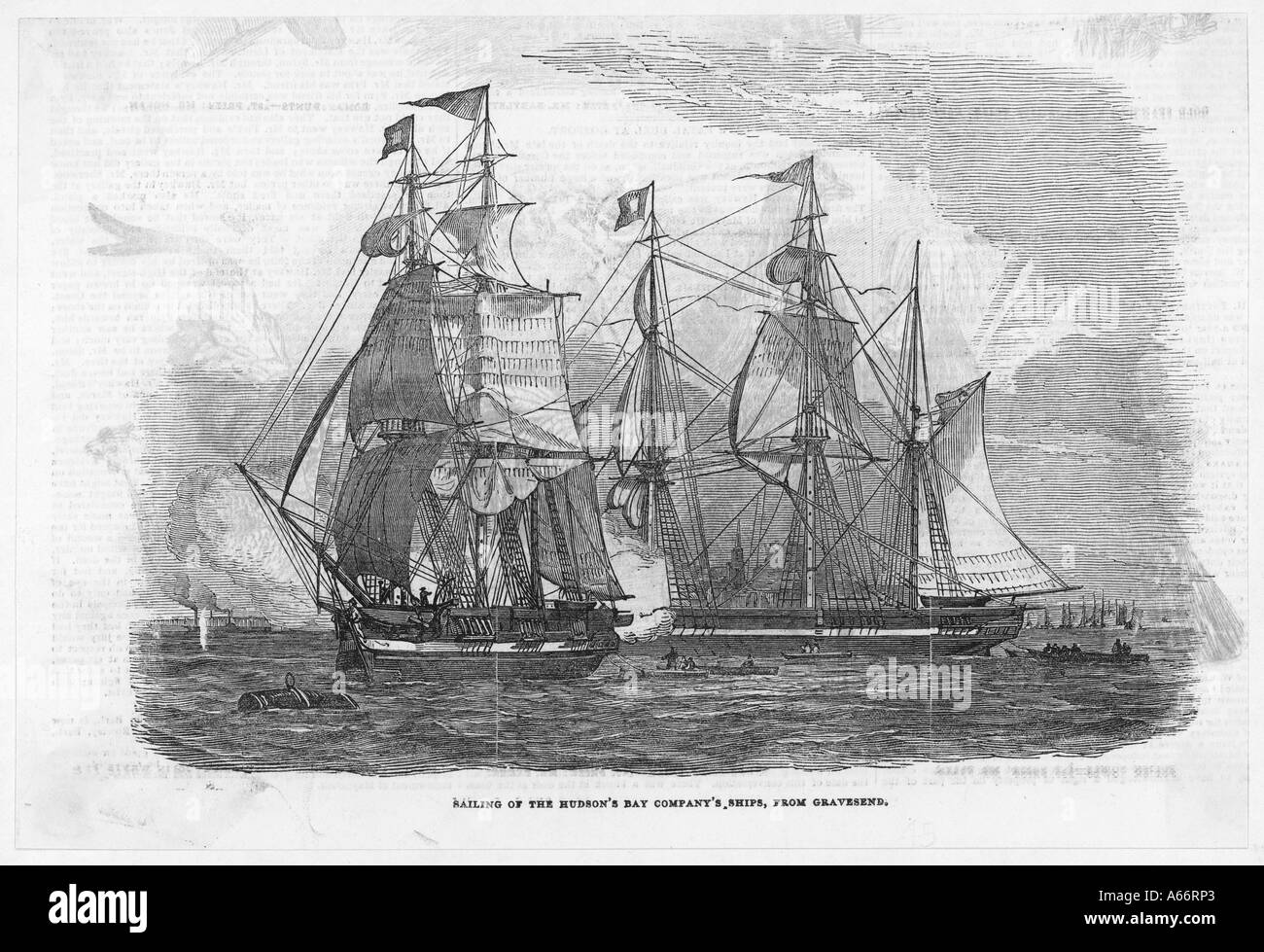 Hudson Ships Sail 1845 Stock Photo