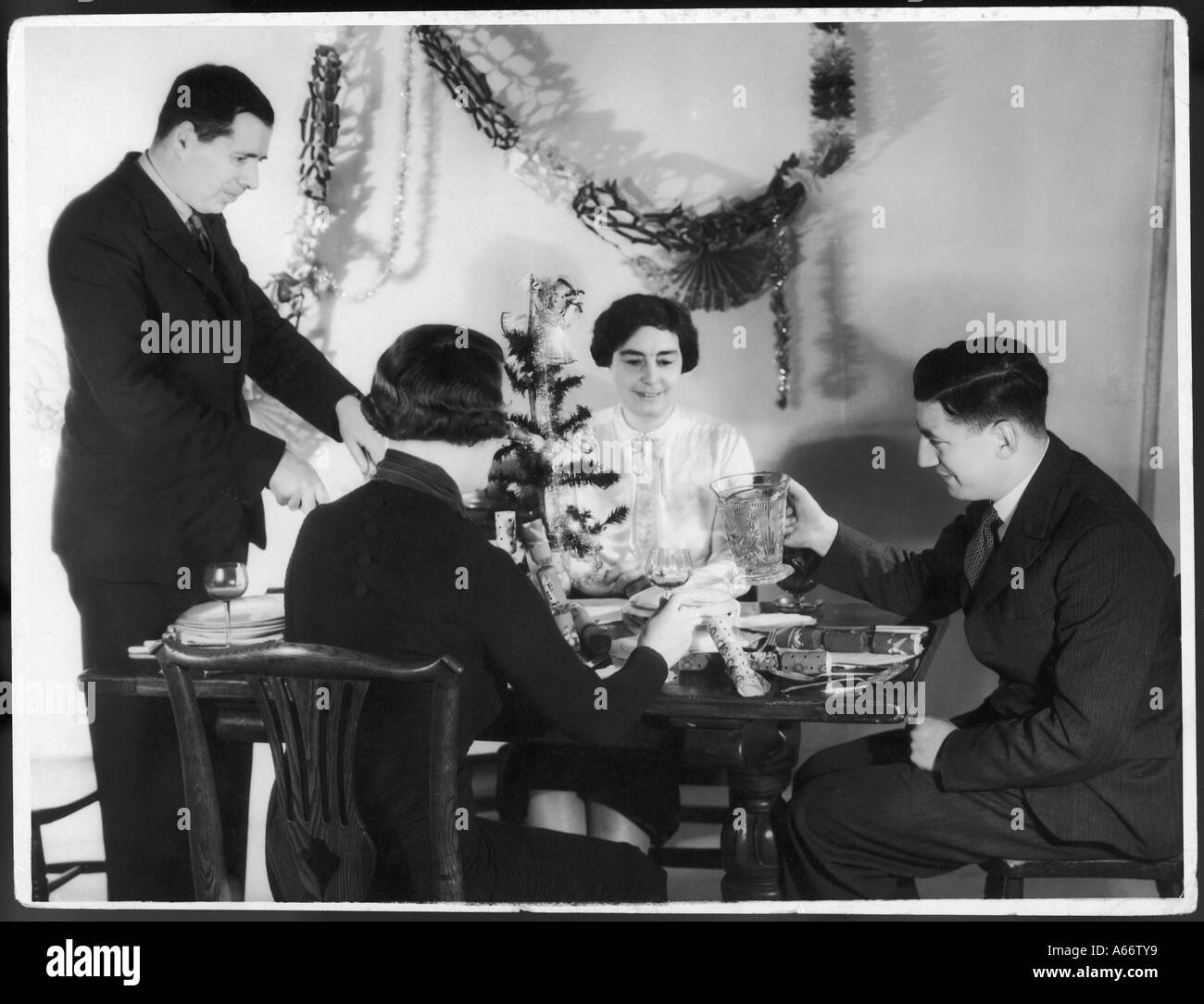 1930s Xmas Dinner Stock Photo