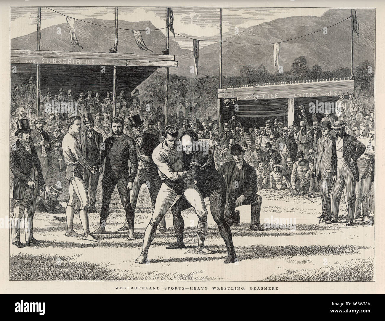 Outdoor Wrestling 1876 Stock Photo