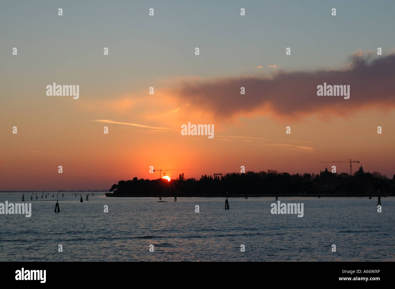 Sunset on the Venetian lagoon in Venice Italy Stock Photo - Alamy